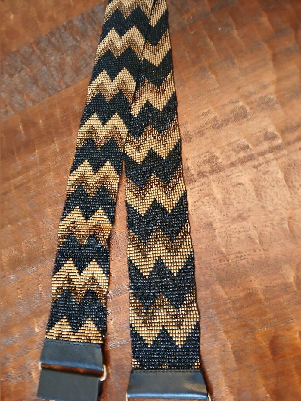 Vintage Chevron Pattern Gold And Black Beaded Belt
